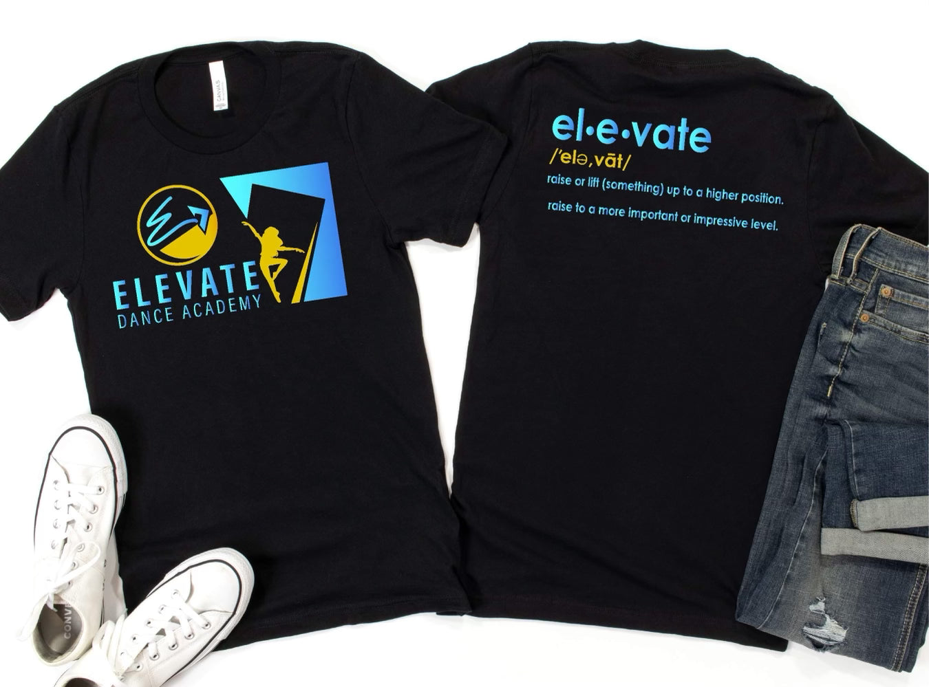 Elevate Dance Academy Yellow Logo Dancer/Descrption T-Shirt